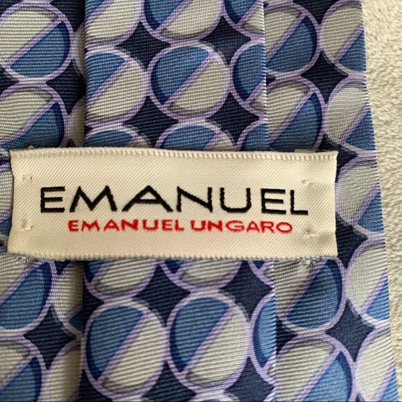 Emanuel Ungaro Vintage 90s Blue Circle Print Silk Tie Emanuel Ungaro Vintage 90s Blue Circle Print Silk Tie